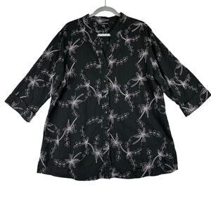 Club Z 1/2 Sleeve Linen Blend Black Floral Button Up Women's 1X Plus Artsy READ